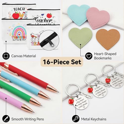 BESARME Teacher Appreciation Gifts Bulk, 16 Pcs Multi Color Large Bags, Pens, Keychains and Bookmarks for Teachers - for Teacher Appreciation Week Christmas Back to School and Retirement