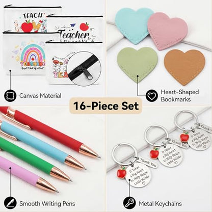 BESARME Teacher Appreciation Gifts Bulk, 16 Pcs Multi Color Large Bags, Pens, Keychains and Bookmarks for Teachers - for Teacher Appreciation Week Christmas Back to School and Retirement