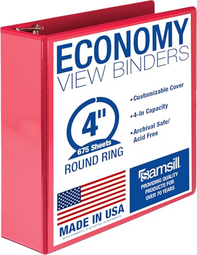 Samsill 4 Inch 3 Ring Binder, Economy Round Ring, Clear View Cover, 675 Sheet Capacity - for Schooo, Home, Office - Ruby Red - color: Red, size: 1-Pack, style: 4-Inch