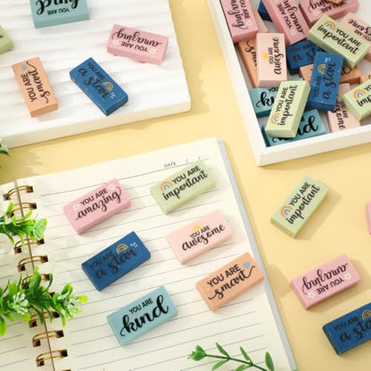 FYSUIMU 180Pcs Boho Inspirational Eraser Back to School Bulk Colorful Motivational Phrase Erasers for Classroom Stationery Supplies