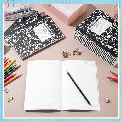 Fainne 150 Pack A5 Composition Notebooks Bulk Marble Cover Composition Notebooks College Notebooks Wide Ruled Notebooks for Students Classroom Office School Supplies(Black) - color: Black