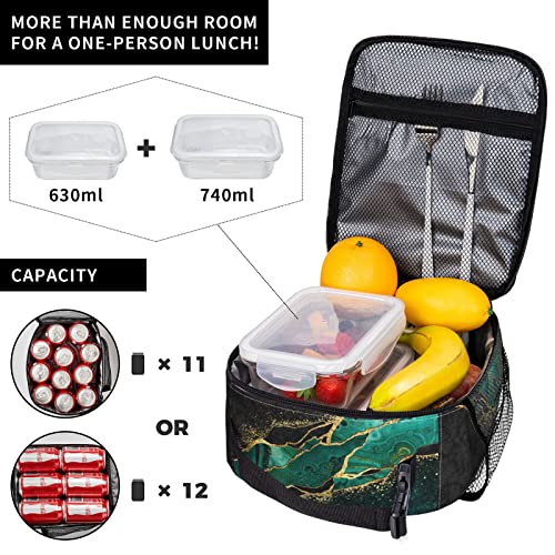 YETTA YANG Marble Black Green Gold Portable Lunch Bag Insulated Lunch Box Reusable Totes For Women Men Work Picnic Camping - color: Black16