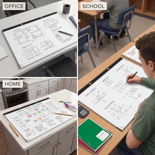 Thboxes 1 Pack 22"x17" Engineering Graph Paper 50 Sheets 4x4 Quad Ruled | Easy Tears Off Grid Paper Pad, Giant Drafting Pad for Office School Engineer Architect Designer Mathematician Draftsman