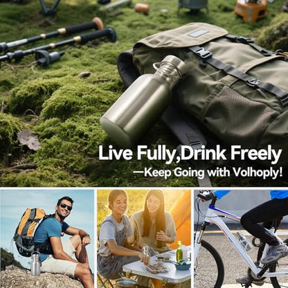 Volhoply 12oz Uninsulated Single Walled Small Water Bottle 4 Pack, Stainless Steel Reusable Mini Water Bottles with Handle, BPA Free & Plastic Free 18/8 304 Metal Water Bottles for Camping, Hikers - size: 12 Ounces