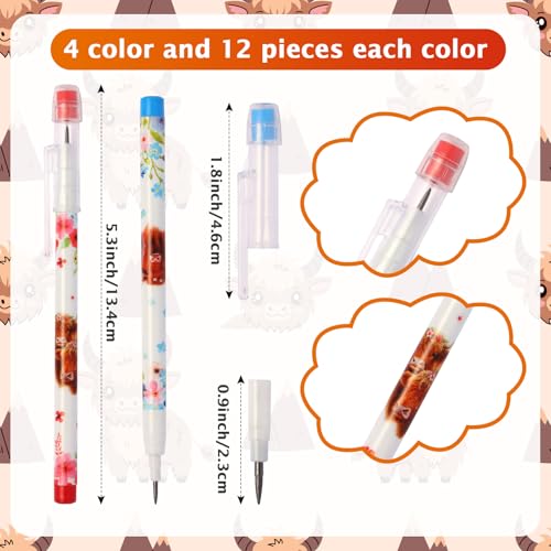 Kolewo4ever 48pcs HB Highland Cow Pencils Kawaii Cute Multipoint Pencil Push Translucent Non Sharpening Stackable Pencils Pop Up Plastic Pencil for Classroom Rewards Carnival Prizes (Highland Cow)