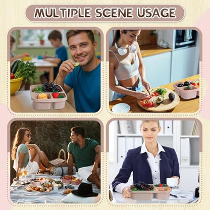 Honeydak 5 Pack Snack Containers 3 Compartment Bento Snack Boxes Divided Meal Prep Containers with Lids Reusable Adults Lunch Food Storage Box for School Work Travel(Brown) - color: Brown