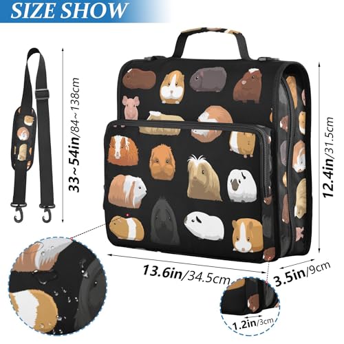 Fisyme Guinea Pig Cartoon Zipper Binder 3 Ring with Zipper and Shoulder Strap Large Capacity Multi-Pocket Zipper Binder Organizer - color: Multi