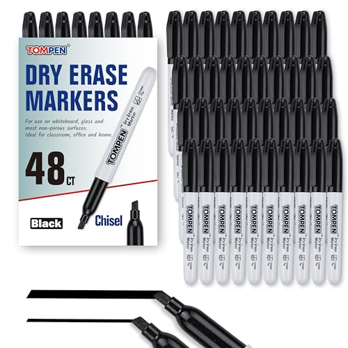 Dry Erase Markers Chisel Tip Black,48 Count Bulk,Erasable Whiteboard Markers with Low Odor Ink Quick-Drying for Calendar Boards Office Home School Writing Planning