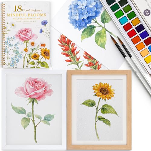 Watercolor Workbook for Beginners,18 Floral Water Coloring Book with 2 Frame,Relaxing & Easy to Paint Water Coloring Book with 24 Colors-Perfect for Gifting to Creativity & Joy for Adults - color: Floral Set