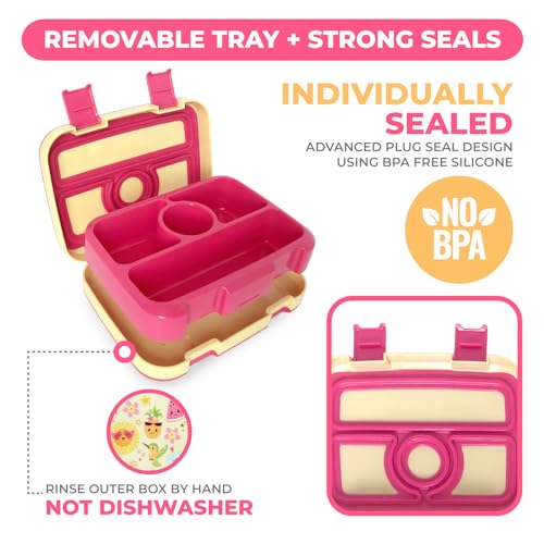 Bento Lunch Box with Insulated Bag, Water Bottle Ice Pack Set for Kids Toddlers, 5 Portion Sections, BPA Free Removable Tray, Pre-School Kid Toddler Daycare Lunches, Snack Container, Summer Set - color: Summer Set