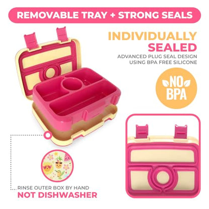 Bento Lunch Box with Insulated Bag, Water Bottle Ice Pack Set for Kids Toddlers, 5 Portion Sections, BPA Free Removable Tray, Pre-School Kid Toddler Daycare Lunches, Snack Container, Summer Set - color: Summer Set