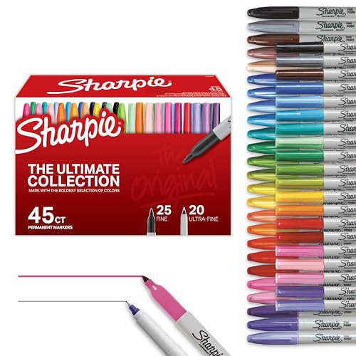Sharpie Permanent Markers Ultimate Collection, Ultra Fine And Fine Tip, Assorted Colors, 45 Count - Bulk Pack, Arts & Crafts, Classroom, Teacher Supplies, Back to School | Assorted Colors, 45 Count, Bulk Pack, Arts & Crafts, Back to School