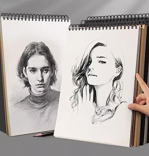 Sketch Book Pad, Drawing Paper 9" x 12" Spiral Bound (98lb/160gsm), 90 Sheets, Pack of 3, Durable Acid Free Sketchbook for Painting (3 Pack- 9"X12") - color: 3 Pack- 9"X12"