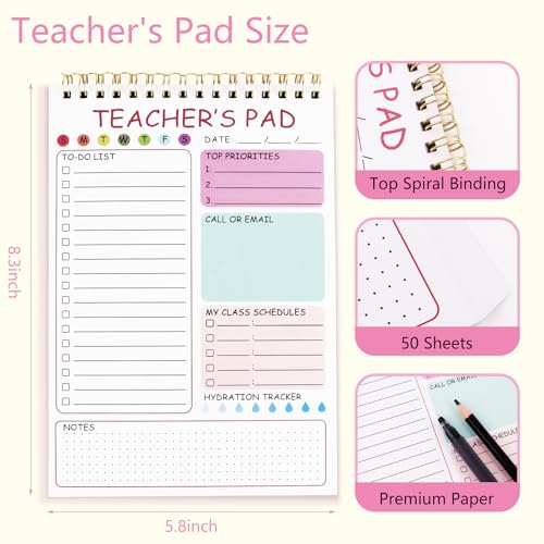 Newkita Teacher To Do List Notepad, 8.3x5.8 Inch Teacher Notepad, Spiral Checklist Notebook for Class Schedules, Daily Planner, School Tasks and Goal Setting (Pink) - color: Pink