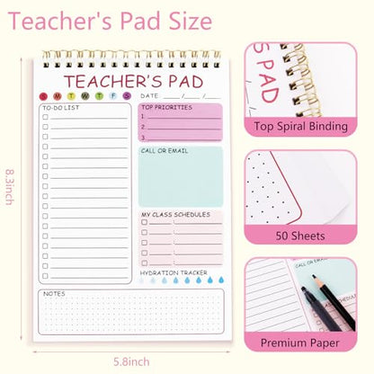 Newkita Teacher To Do List Notepad, 8.3x5.8 Inch Teacher Notepad, Spiral Checklist Notebook for Class Schedules, Daily Planner, School Tasks and Goal Setting (Pink) - color: Pink