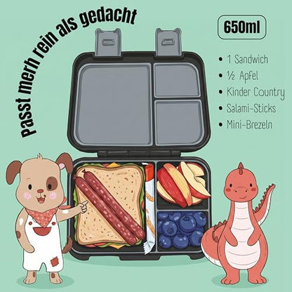 BEARFOOT Kids Lunch Box with Compartments – Compact & Lightweight | Leak-Proof, BPA-Free, Dishwasher Safe | Hand-Drawn Design for Preschool, School, Travel (Game Black, 2.75 Cups) - color: Game-Black, size: 2.75 Cups