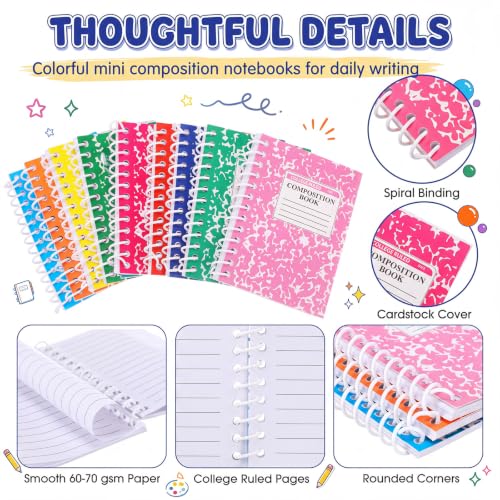 Fainne 50 Pack Mini Spiral Composition Notebooks Bulk 3.4 x 4.5 Inch Pocket Memo Pads Multicolor Marble Small Spiral Pads 80 Pages Journal Notebook for School Classroom Students College Gifts