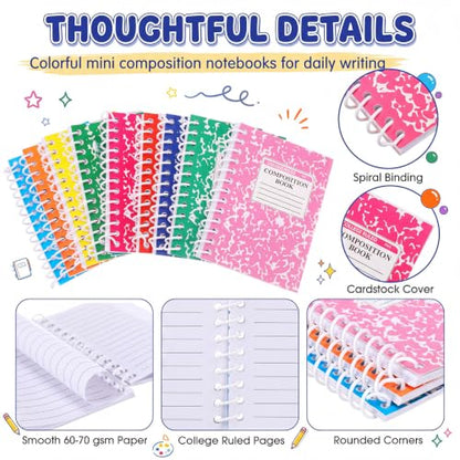 Fainne 50 Pack Mini Spiral Composition Notebooks Bulk 3.4 x 4.5 Inch Pocket Memo Pads Multicolor Marble Small Spiral Pads 80 Pages Journal Notebook for School Classroom Students College Gifts