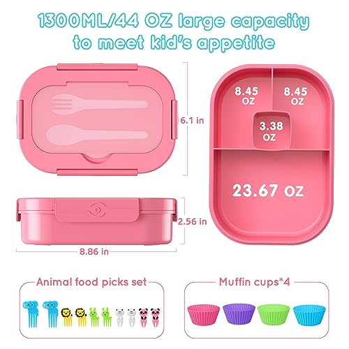 Bento Box Kid Adult Lunch Box 2 Pack, Leakproof Bento Lunch Container 4 Compartment Bento-Style Lunchbox with Utensil Set, On-the-Go Meal and Snack Packing for School, Work, Picnic - color: Pink & Blue