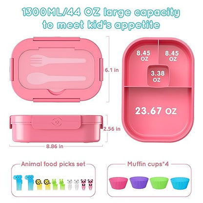 Bento Box Kid Adult Lunch Box 2 Pack, Leakproof Bento Lunch Container 4 Compartment Bento-Style Lunchbox with Utensil Set, On-the-Go Meal and Snack Packing for School, Work, Picnic - color: Pink & Blue