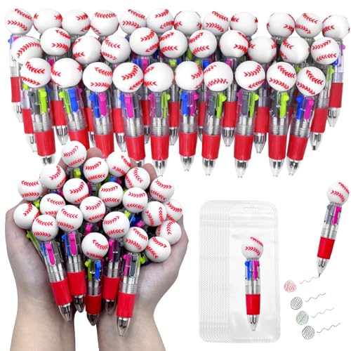 TOEMUR 100 PCS Multicolor Pen Set – 50 Cute Pens Bulk with 50 Pen Bags, Fun Pens for Party Favors, Christmas, Birthday, Kawaii Stationery for Student Prizes, Gifts Bulk for Friends (Baseball) - color: Baseball, size: 50