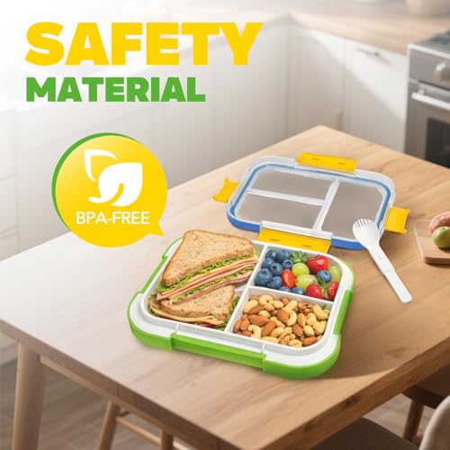 EASYFUN Bento Box Adult, Lunch Box, 3-Compartment Lunch Containers, Drop-Proof, Dishwasher Safe & Made with BPA-Free Materials (Blue green) - color: Blue green