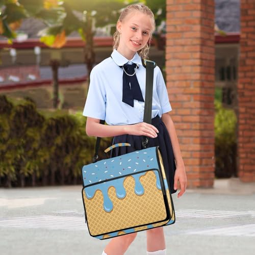 3 Ring Zipper Binder with Shoulder Strap Blue Ice Cream 1.5 inch Binders Keeper Large Capacity Multi Pockets for School Office Supplies - color: Multi342, size: Fit 500 Sheets