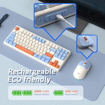 Wireless Keyboard and Mouse Combo with USB-C Dongle for PC Laptop Computer, 2.4 GHz Rechargeable RGB Backlit Creamy Keyboard Works with Windows & MacOS (Light Blue) - color: Light Blue