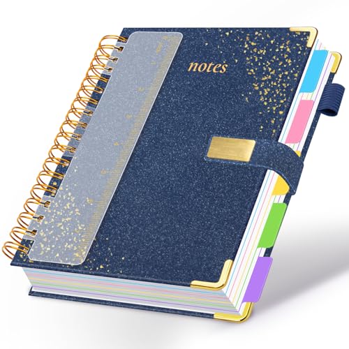 Spiral Notebook Journal 6.2''x 8.2'' 5 Subject Notebook with Dividers, 300 Pages Notebook College Ruled with Magnetic Closure, A5 Tabbed Notebooks for Work School, Sparkle Journal for Women(Dark Blue) - color: Dark Blue, size: (A5)6.2''x 8.2''