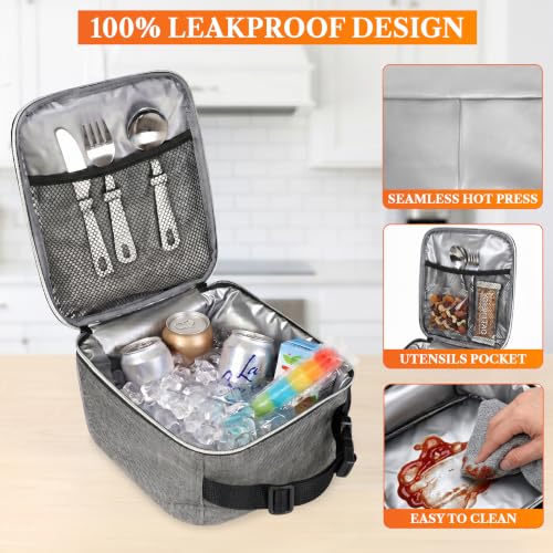 opux Insulated Lunch Bag for Kids Boys Girls, Small Compact Lunch Box with Wide Opening & Mesh Pockets, Reusable Lunch Pail for School, Work, Adults, Men, Women, Light Grey - color: Light Grey