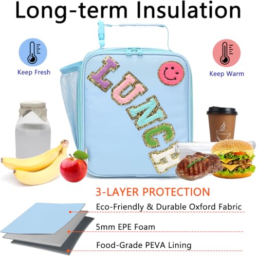 GYEUKHAM Insulated Lunch Bag for Women Girl Teen large Insulated Kid Lunch Bag,Large Reusable Cute Cooler Bag for School Work Picnic,Blue Alphabet - color: Blue Alphabet