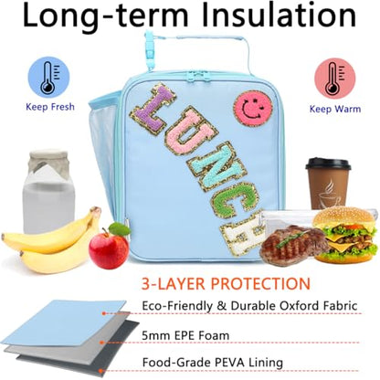 GYEUKHAM Insulated Lunch Bag for Women Girl Teen large Insulated Kid Lunch Bag,Large Reusable Cute Cooler Bag for School Work Picnic,Blue Alphabet - color: Blue Alphabet