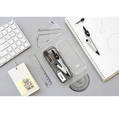 Circle Drawing Tool Circular Gauge Set Metal Compass Math Geometry Kit 7 Piece with Triangle Protractor for Exam