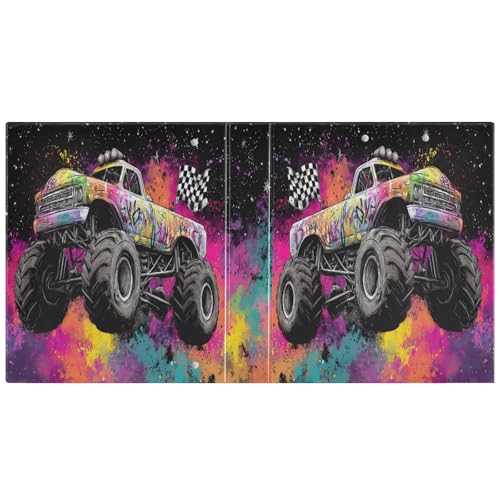 Monster Truck Moon Round Ring Binders 1.5 Inch 3 Ring Binder with Clipboard Holds 200 Sheets Office Home School - color: Multicolored 1