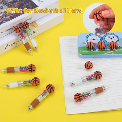 24 Pack Basketball Party Favors, 4-in-1 Multicolor Ballpoint Pens for Kids, Mini Retractable Basketball Pens, Goodie Bag Stuffers, Classroom Prizes, Birthday Gifts - style: Basketball