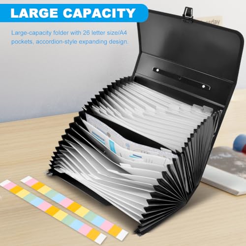 26 Pockets Accordion File Organizer with Lock & Handle, Waterproof Expanding File Folder with Labels, for Letter A4 Bills Receipts Home Office School