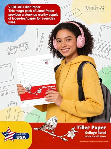 WritePads Wide Ruled Loose Leaf Paper 600 Sheets, 4 Pack Bulk Notebook Paper, 8"x10.5" 3 Hole Punched Binder Fitter Paper, Fits Standard 3-Ring Binders, Ink Bleed Resistant, Made in USA - color: Wide Ruled Filler Paper, size: 4 Pack (600 Sheets)