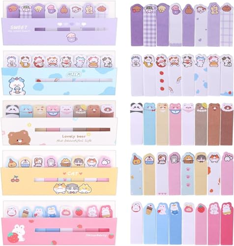 600 Pcs Self-Stick Index Tabs Sticky Note Tabs Cartoon Page Flags Cute Animals Bookmarks Mini Sticky Note Paper Page Markers Stickers for Students Books File，Notebook Office and School Supplies