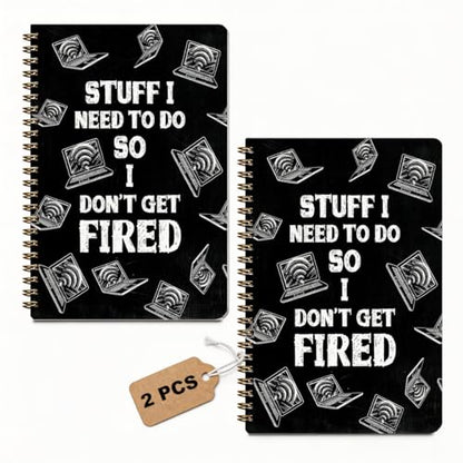 2 Pcs Funny A5 Spiral Notebook Stuff I Need To Do So I Don't Get Fired | 160 Pages Journal Notebook, Sarcastic Spiral Notepad, Hardcover Journals for Writing Travel Office, School Office Supplies - color: Multicolour 0011