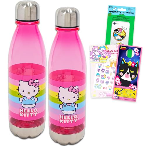 Hello Kitty Water Bottle Set - Bundle of 2 Reusable Sports Tumblers with Lid 23.6 Oz for Home & Sports Plus Tattoos, Phone Decal, More School Supplies