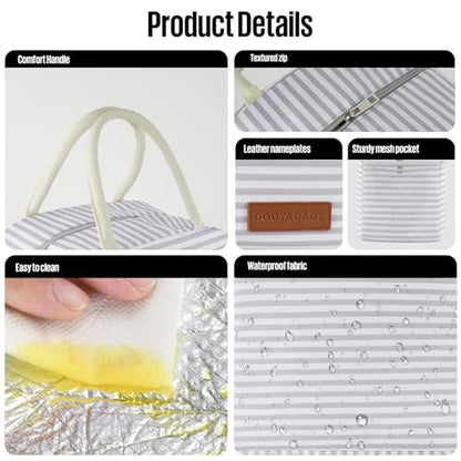 douyadady Lunch Bag Women/Men Lunch Box Women/Men (Grey+White Stripes) | Spacious Lightweight Waterproof Sturdy Durable Great Value For Office Work School Picnic Travel - color: Grey+White Stripes