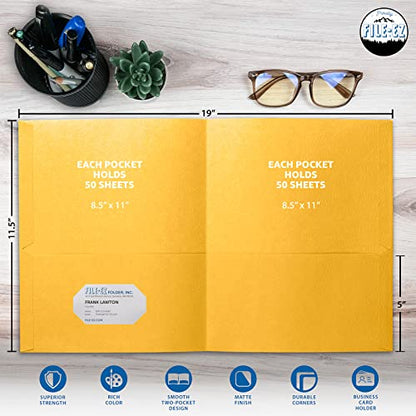 FILE-EZ Two-Pocket Folders, Yellow, 125-Pack, Textured Paper, Letter Size (EZ-32470) - color: Yellow, size: 125 Folders