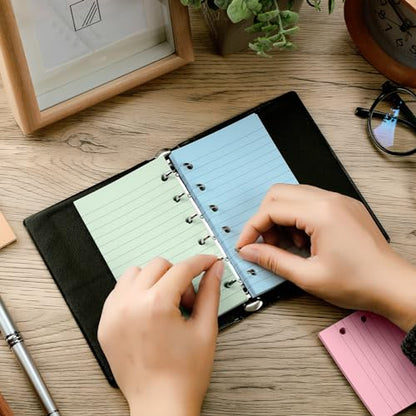 Ireer 6 Hole Mini Lined Paper Refill 200 Sheets Blank Planner Refills Loose Leaf Papers 3 x 5 Inches for Binders Planner Inserts Mini Ruled Filler Books Memo Papers Notebooks(Pink Blue Yellow Green) - color: Pink Blue Yellow Green