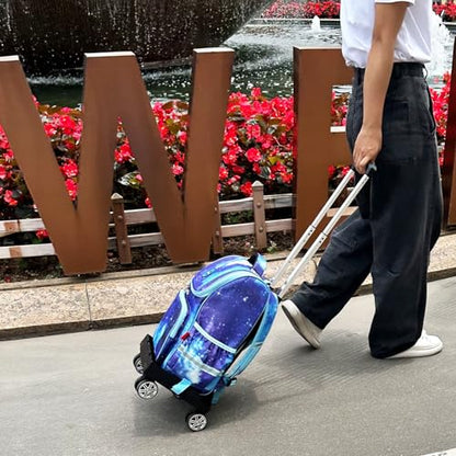 Backpack Trolley Wheeled Cart, Foldable Aluminium Alloy Hand Truck with Edge Guard Base, 4 Spinner Wheels, Luggage Cart with Luggage Strap for Teenagers, Adults, School,Luggage Trolley for Travel - size: 4 Wheels with Edge Guard Base