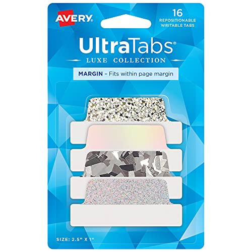 Avery Ultra Tabs Luxe Collection, 2.5" x 1" Margin Tabs, Holographic Iridescent Designs, Repositionable, 16 Total (74179)