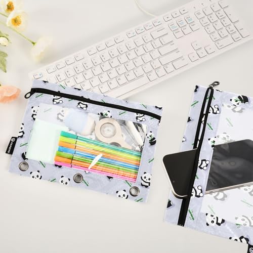 ZAZYXTJ Personalized Cute Panda Binder Pencil Pouchs 3 Ring with Zipper Clear Window Office Organizers bag for School Students Teacher Supplies 2 Pack - color: Panda