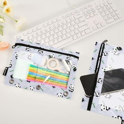 ZAZYXTJ Personalized Cute Panda Binder Pencil Pouchs 3 Ring with Zipper Clear Window Office Organizers bag for School Students Teacher Supplies 2 Pack - color: Panda
