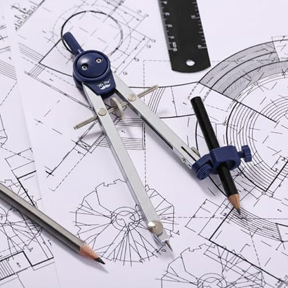 Mr. Pen- Metal Geometry Compass, Center-Wheel Design | Precision Drafting Compass with Pencil for School & Technical Drawing, Draws Circles up to 11 Inches Diameter - color: Silver