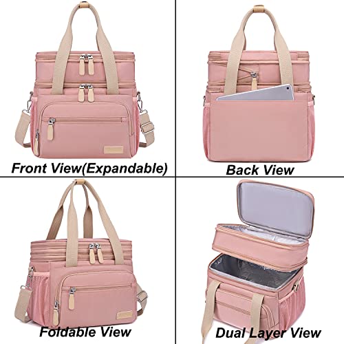 Weitars Lunch Bag for Women, Loncheras Para Mujer, Leakproof Insulated Large Lunchbox Dual Compartment Lunch Box Adult For Work Beach Picnic Hiking (15L) (Pink) - color: Pink
