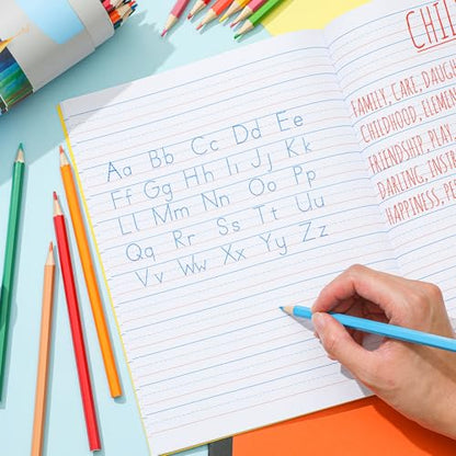 Henoyso 12 Pcs Primary Composition Notebook K-2, Wide Ruled 9.75" x 7.5" Journals, 60 Pages, Writing & Handwriting Practice for Kindergarten, 1st & 2nd Grade, Back to School Supplies (12 Colors) - color: 12 Colors